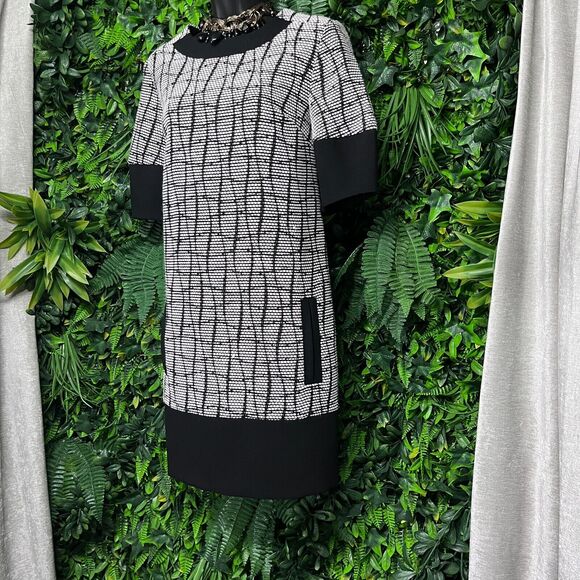 Banana‎ Republic Women Dress 2 Black White Tweed A Line Split Pocket 1568 - Picture 1 of 14
